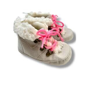 Size 6-12 Months Baby Gap Boots Lace Up Gray Pink Laces New